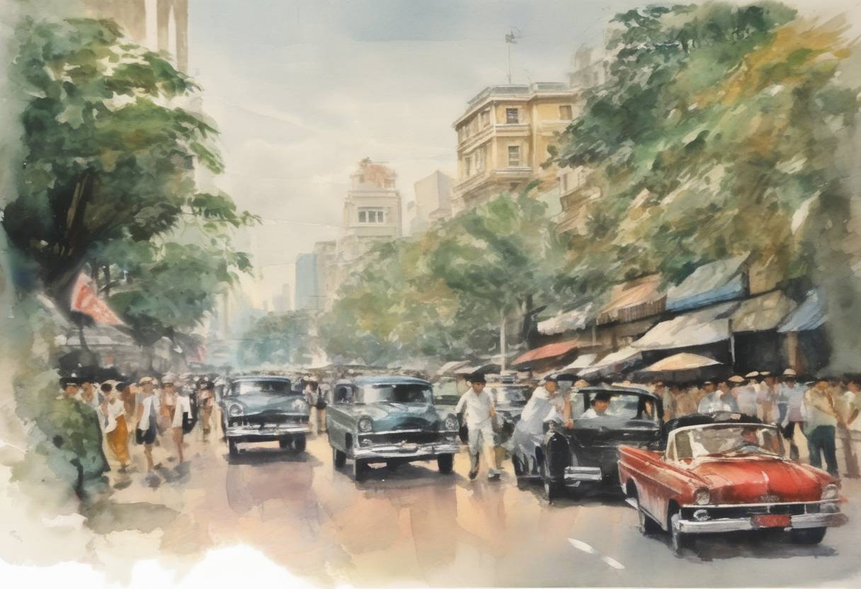 Watercolor painting based depiction of South Vietnamese President Ngo Dinh Diem was assassinated in a coup d'état. (1963)