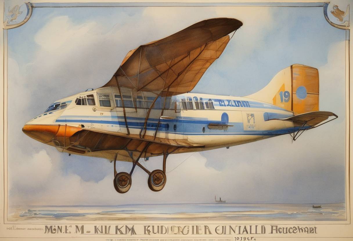 Watercolor painting based depiction of KLM, the flag carrier airline of the Netherlands, was founded. It is the oldest airline in the world still operating under its original name. (1919)
