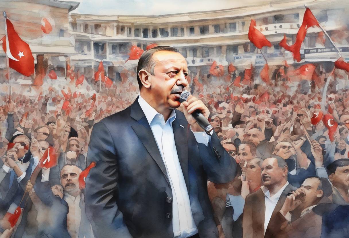 Watercolor painting based depiction of Turkish Prime Minister Recep Tayyip Erdoğan won the country's first direct presidential election, marking a significant shift in Turkish politics. (2014)
