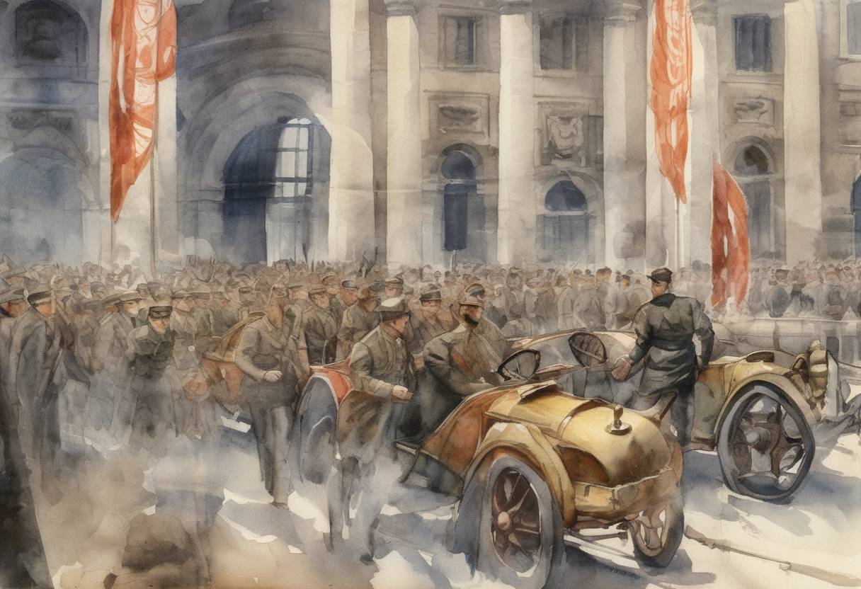 Watercolor painting based depiction of Benito Mussolini founded the Italian Fascist movement in Milan. (1919)