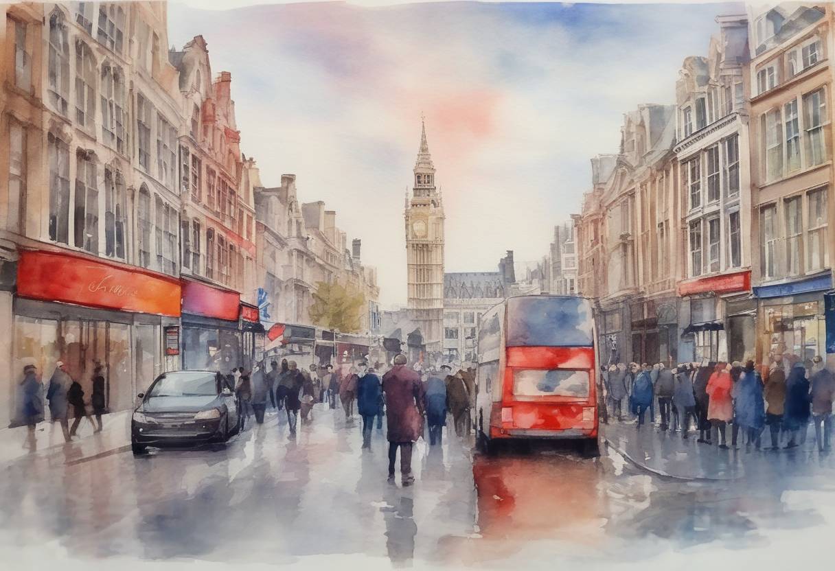 Watercolor painting based depiction of The United Kingdom formally begins negotiations with the European Union on their future relationship following Brexit. (2020)