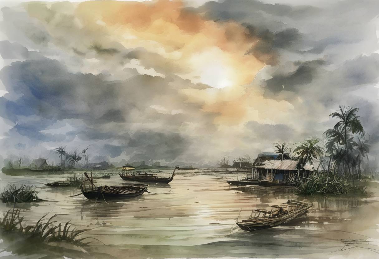 Watercolor painting based depiction of Cyclone Nargis made landfall in Myanmar, causing widespread devastation and resulting in over 138,000 deaths, making it one of the deadliest tropical cyclones on record. (2008)