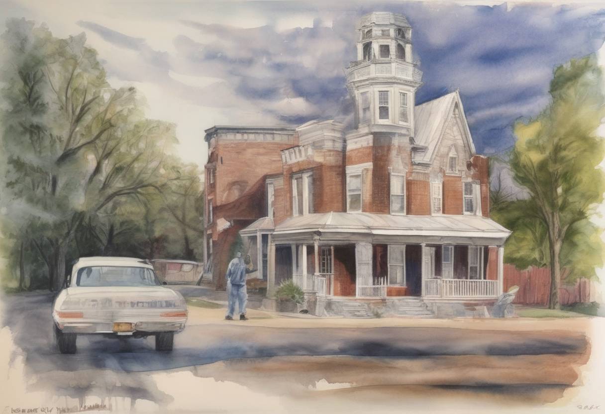 Watercolor painting based depiction of Edgar Ray Killen, a former Ku Klux Klan member, was arrested for the 1964 murders of three civil rights workers in Mississippi, an event that highlighted ongoing efforts to address historical racial injustices in the United States. (2005)