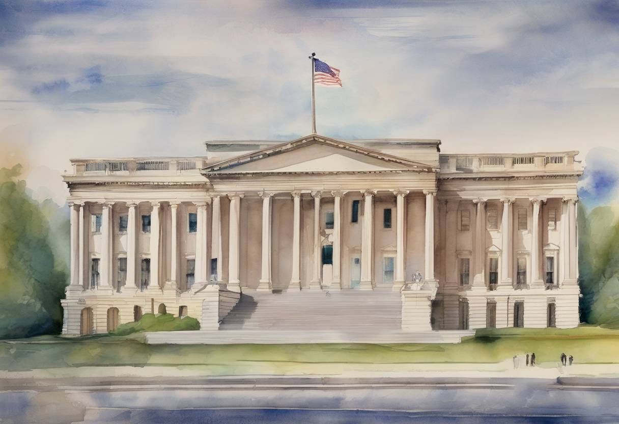 Watercolor painting based depiction of The 27th Amendment to the United States Constitution, which deals with congressional pay raises, was ratified after being proposed over 200 years earlier. (1992)