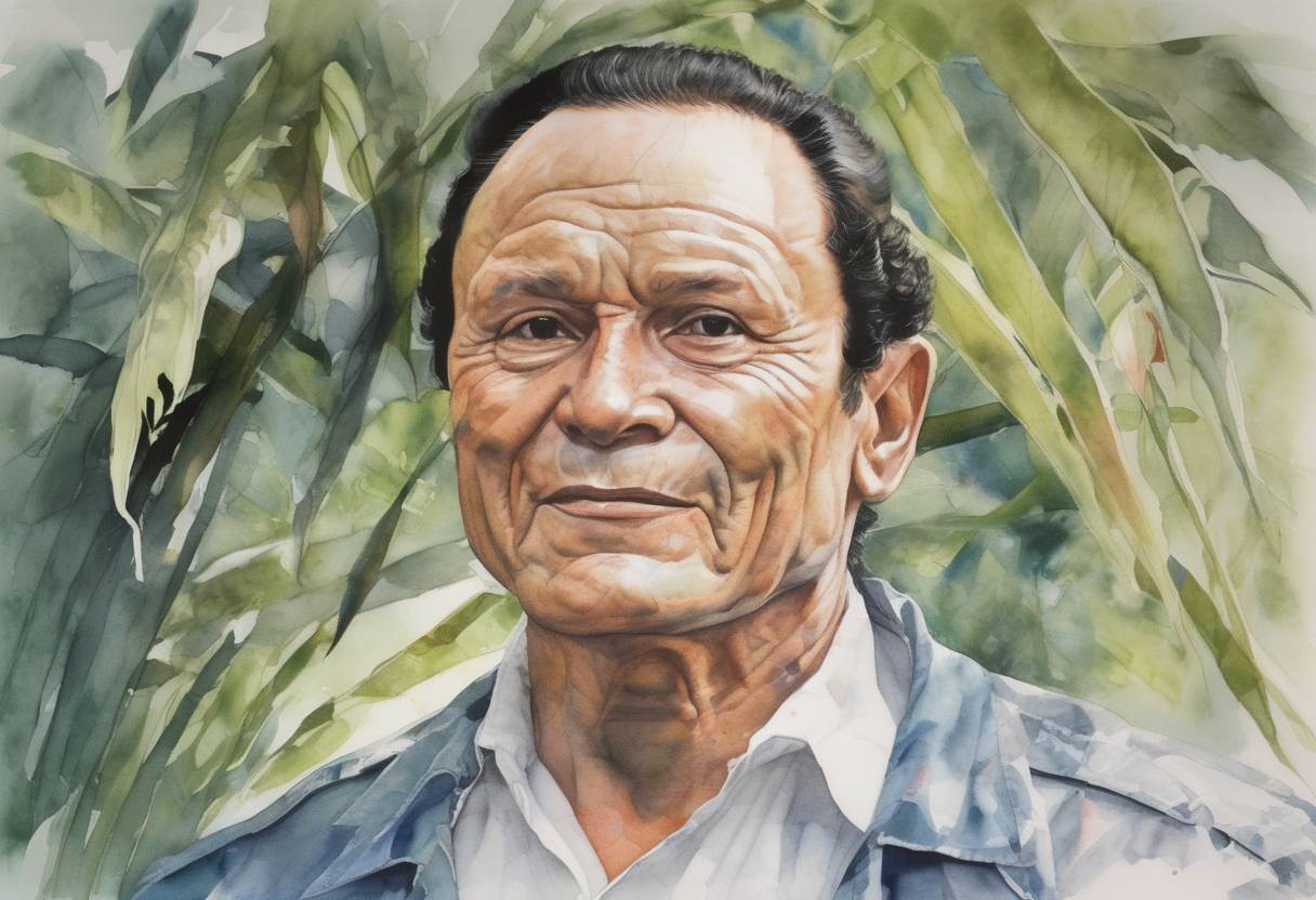 Watercolor painting based depiction of Former leader of Panama, Manuel Noriega, surrendered to U.S. forces. (1990)