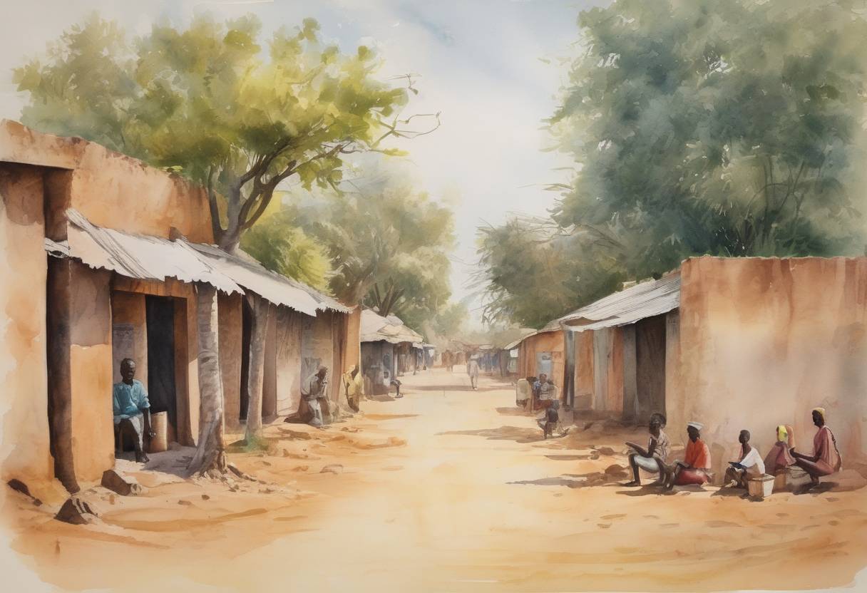 Watercolor painting based depiction of The Republic of Upper Volta changes its name to Burkina Faso. (1984)