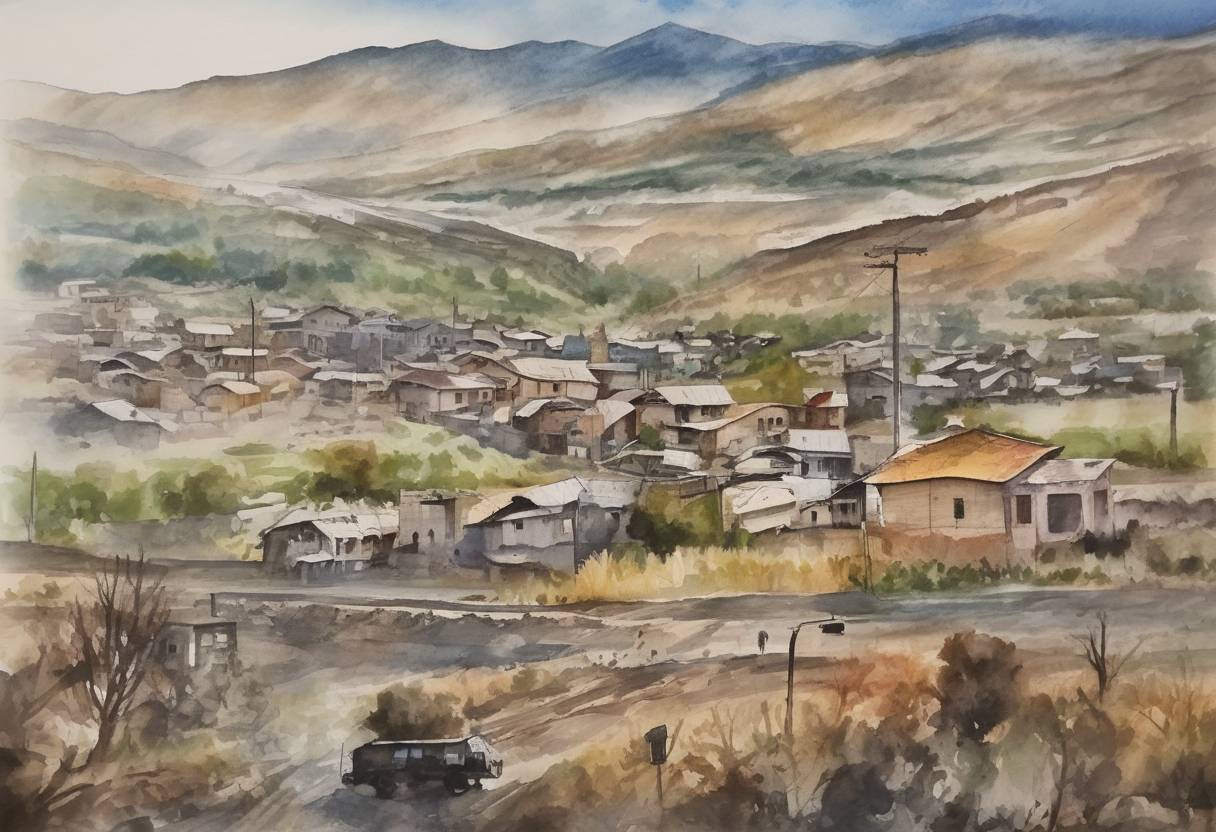 Watercolor painting based depiction of Armenia and Azerbaijan continued intense fighting over the disputed Nagorno-Karabakh region, with both sides accusing each other of targeting civilian areas, escalating the conflict that began in late September. (2020)