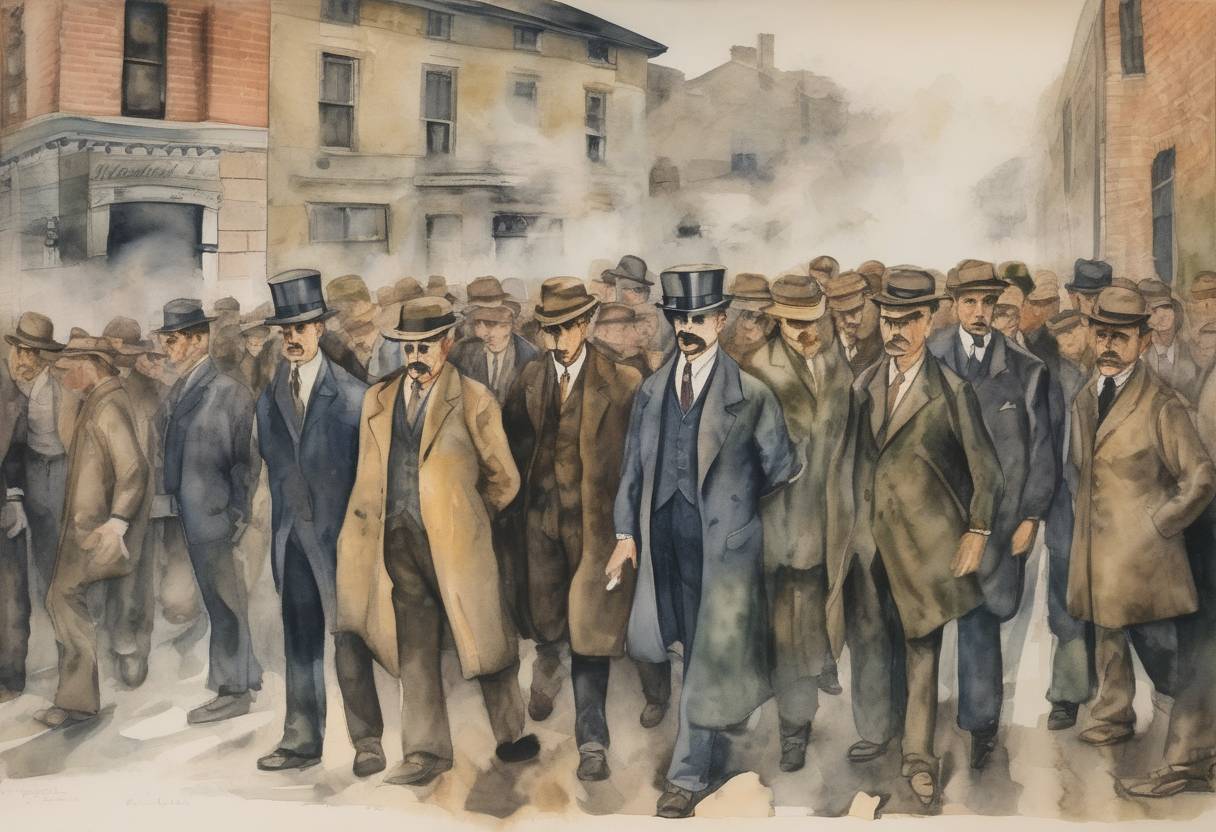 Watercolor painting based depiction of Italian-American anarchists Sacco and Vanzetti were executed in Massachusetts after a controversial trial. (1927)