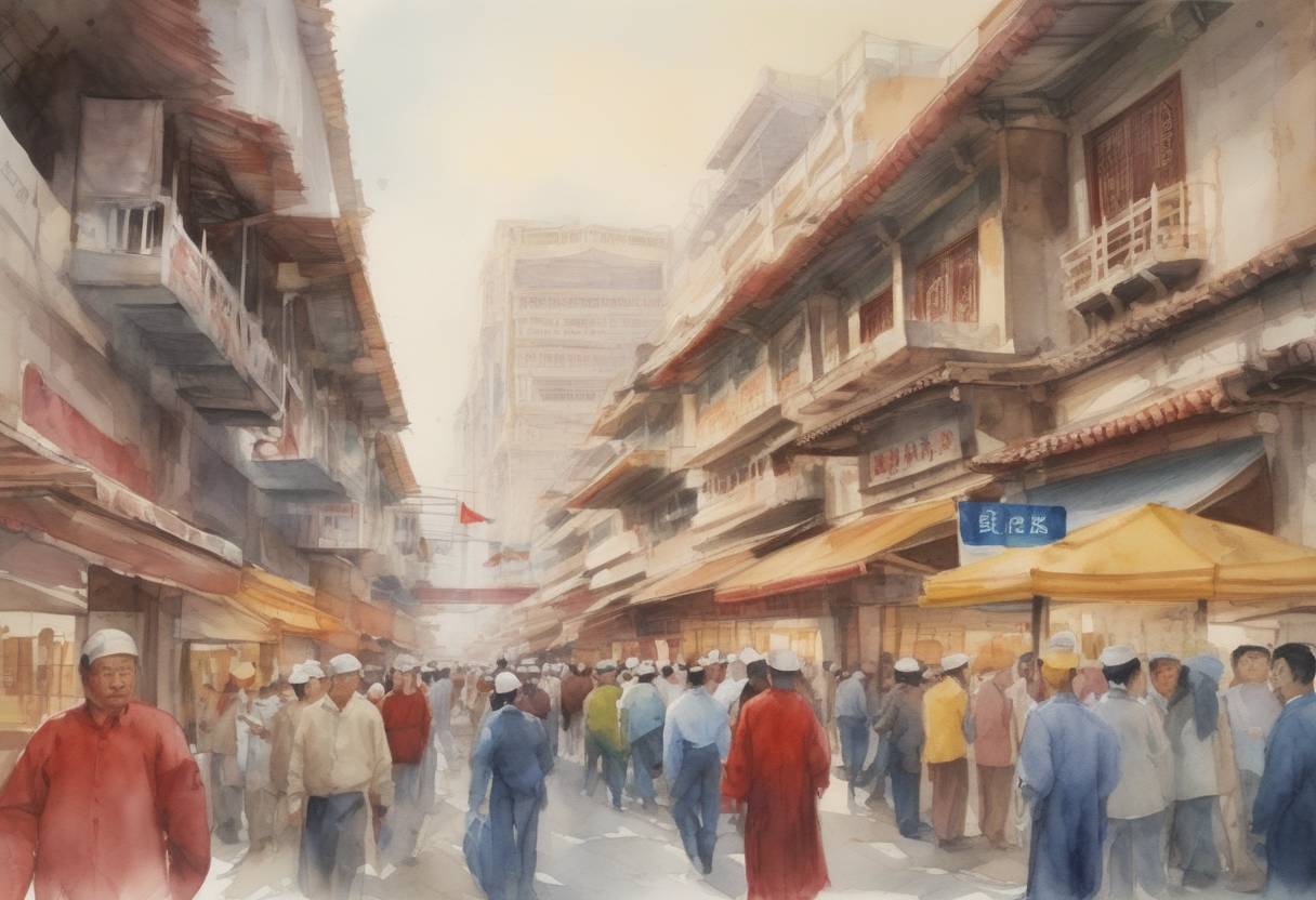 Watercolor painting based depiction of The People's Republic of China joined the World Trade Organization (WTO) after 15 years of negotiations, marking a significant moment in global trade as China opened its markets to international competition. (2001)