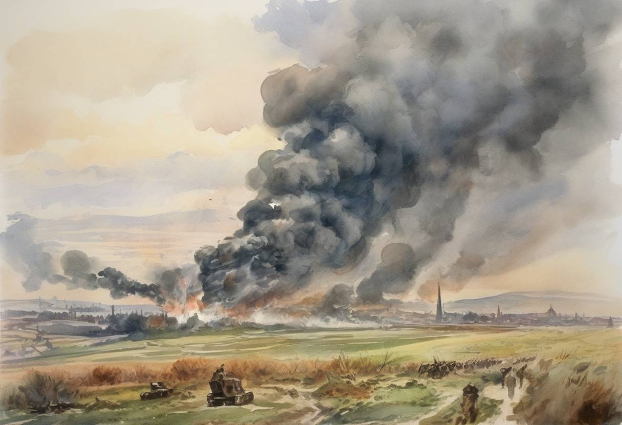 Watercolor painting based depiction of Austria-Hungary declared war on Russia, escalating the conflict that became World War I. (1914)