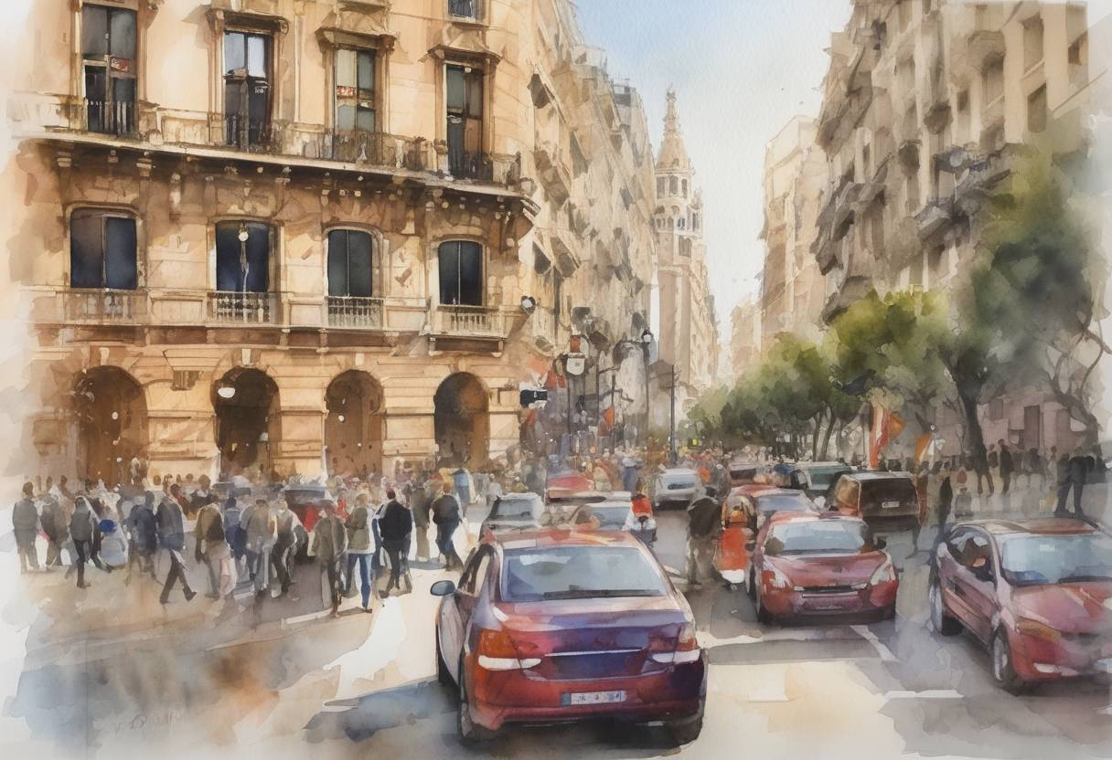 Watercolor painting based depiction of The Catalan parliament voted to declare independence from Spain, following a controversial referendum. In response, the Spanish government imposed direct rule on Catalonia. (2017)