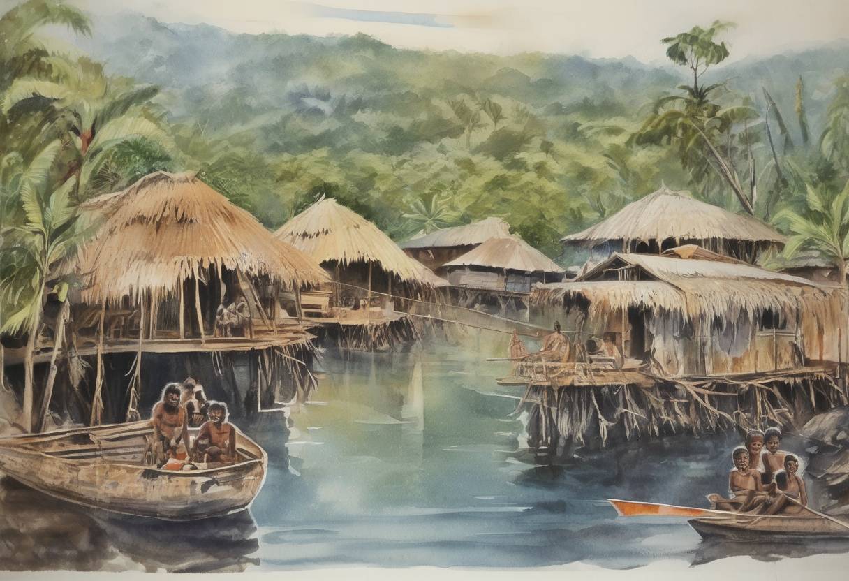 Watercolor painting based depiction of Papua New Guinea gained independence from Australia. (1975)