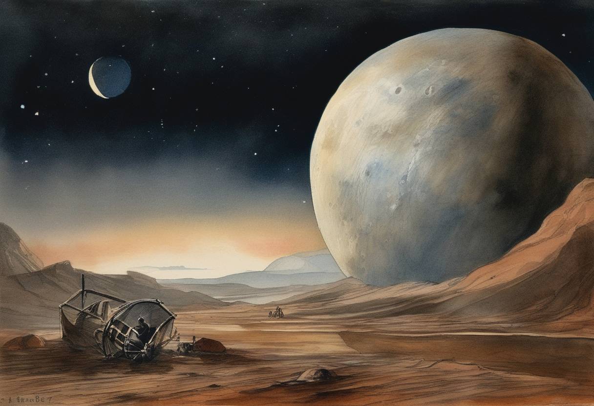 Watercolor painting based depiction of In one of the early uses of photochemical processes, the American astronomer Asaph Hall discovers Phobos, a moon of Mars. This came just six days after discovering Mars' other moon, Deimos. (1877)
