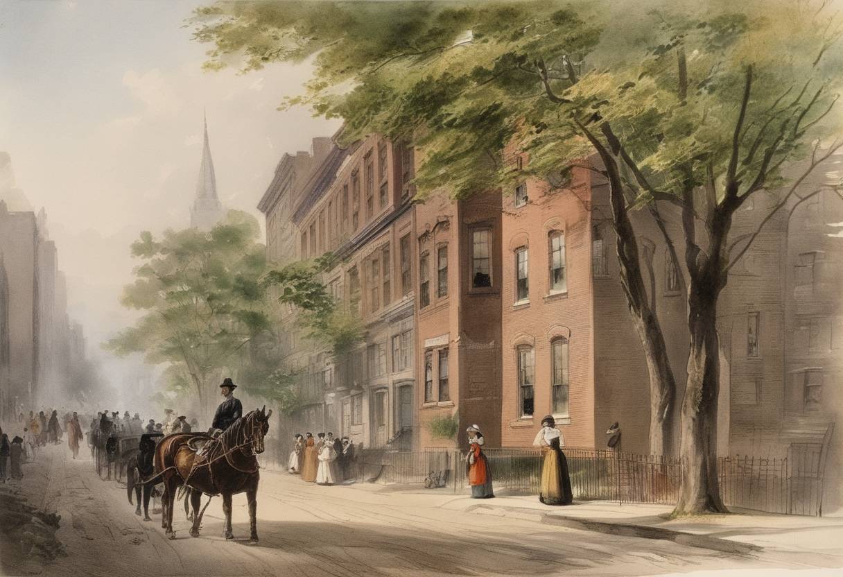 Watercolor painting based depiction of The YWCA was first established in New York City as a nonsectarian Christian organization for women. (1870)