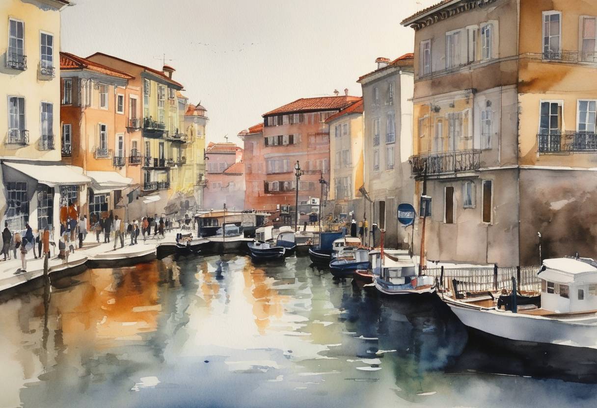 Watercolor painting based depiction of Jose Saramago Foundation was officially inaugurated. The Foundation is located in Lisbon, Portugal, and serves to promote and preserve the work and legacy of the Nobel Prize-winning author. (2010)