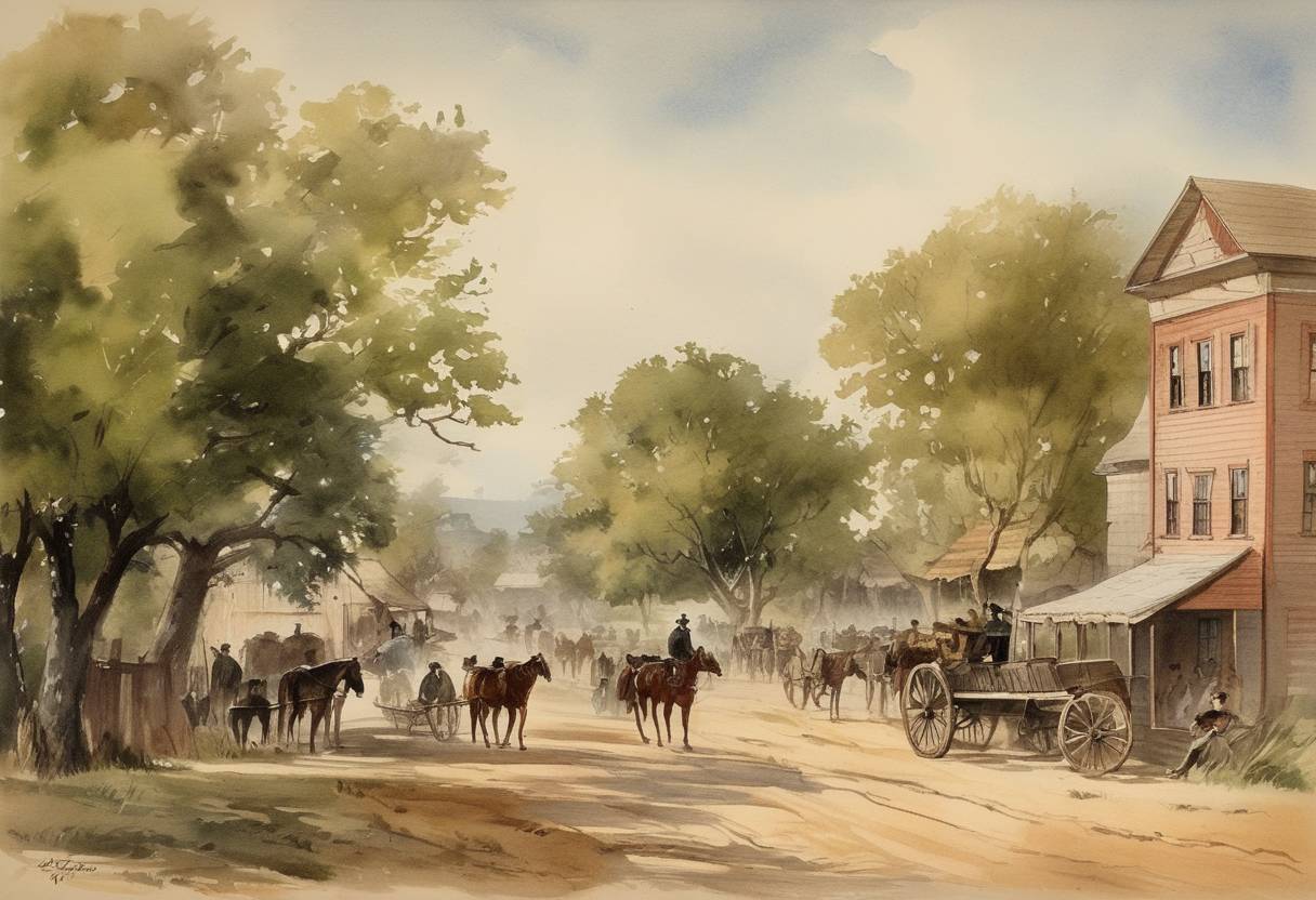 Watercolor painting based depiction of The Oklahoma Territory was officially organized as a territory of the United States. This followed the Land Run of 1889, which opened up what was formerly Indian Territory to non-Native American settlement, and set the stage for Oklahoma's statehood in 1907. (1890)
