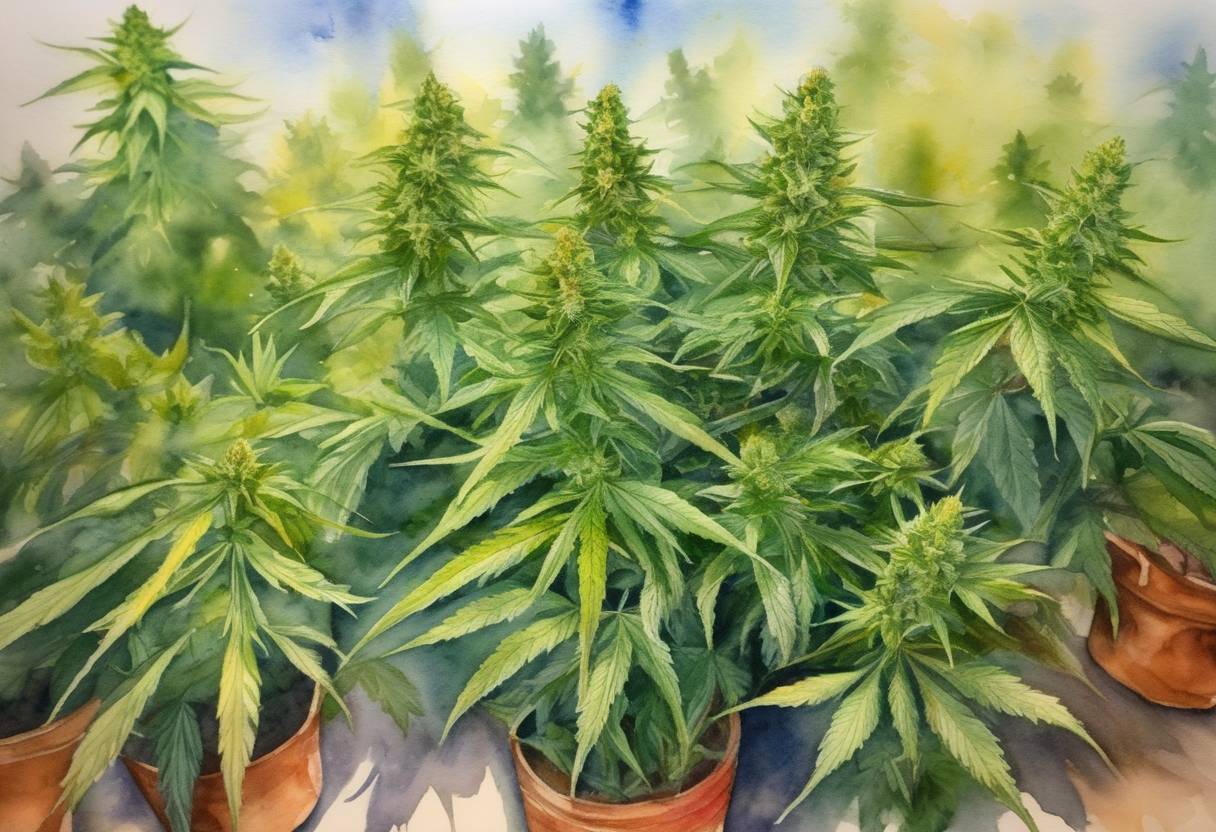Watercolor painting based depiction of California legalized the sale of recreational cannabis. (2018)