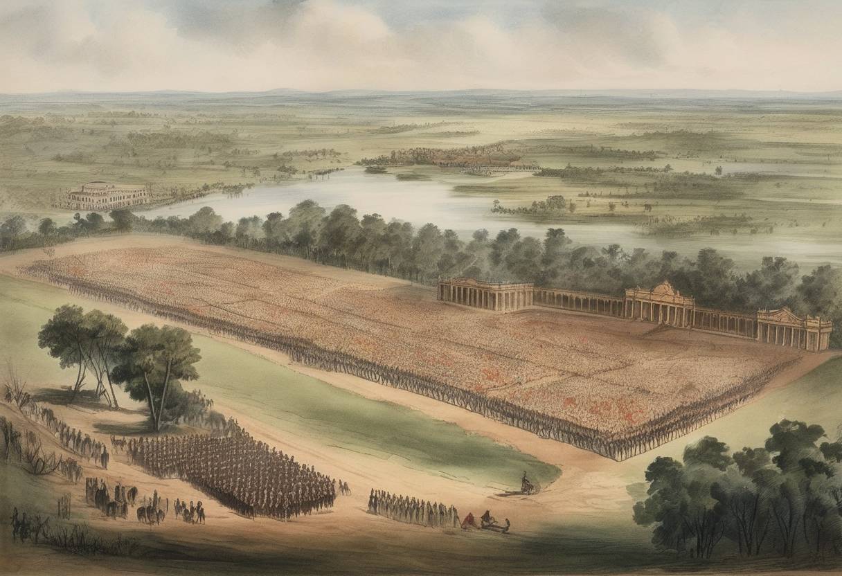 Watercolor painting based depiction of Paraguay formally declares independence from Spanish rule. This marked the beginning of self-governance that followed an uprising against Spanish authorities, with local leaders such as José Gaspar Rodríguez de Francia playing a critical role. (1811)