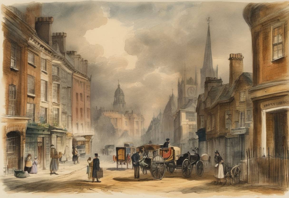 Watercolor painting based depiction of The United Kingdom formally introduces the first postage stamps for registered mail service. (1850)