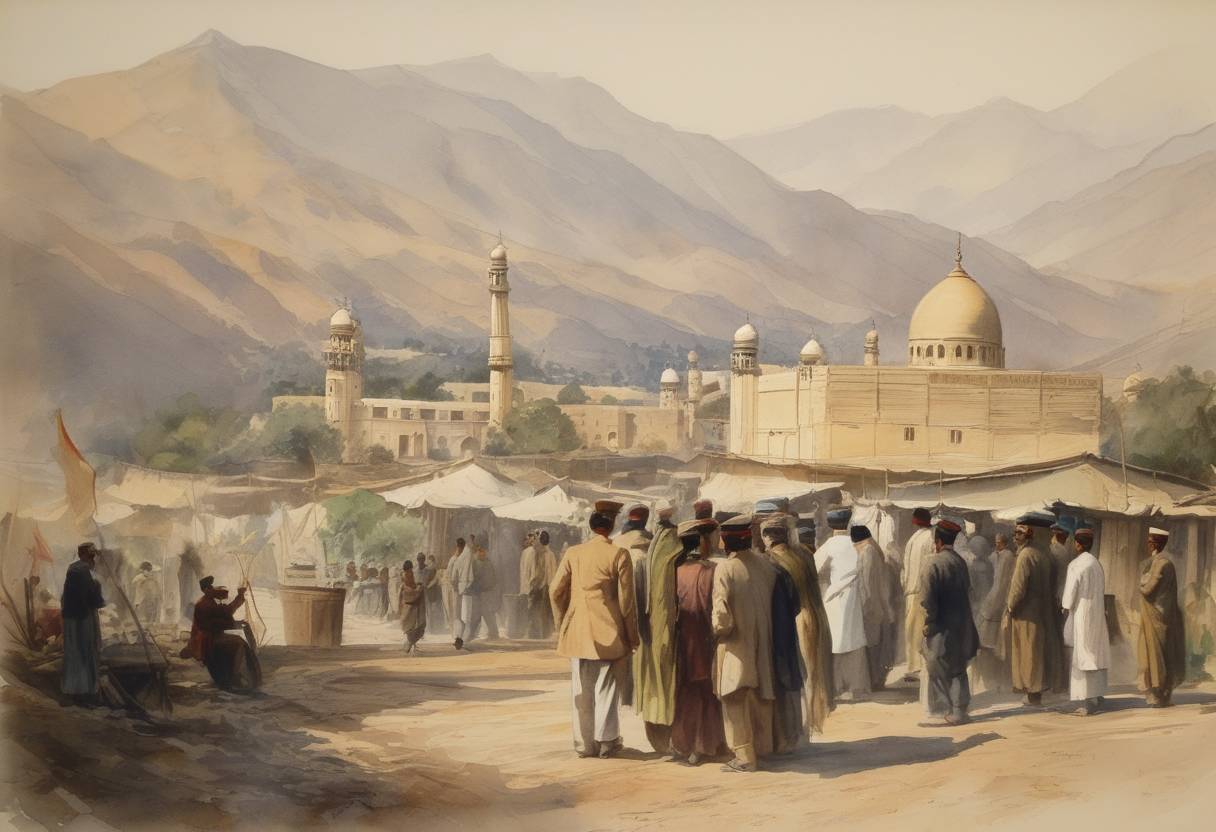 Watercolor painting based depiction of Afghanistan regains full independence from the United Kingdom with the signing of the Treaty of Rawalpindi. (1919)