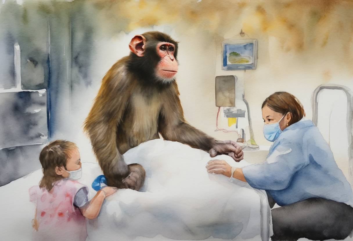 Watercolor painting based depiction of The World Health Organization (WHO) declared the monkeypox outbreak a public health emergency of international concern, highlighting the rising number of cases and the spread of the virus beyond endemic regions. (2022)