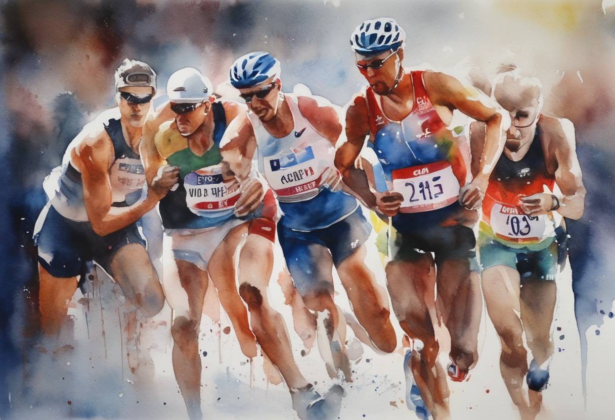 Watercolor painting based depiction of The World Anti-Doping Agency (WADA) hands down a four-year ban to Russia from all major global sports events, including the Olympics, over doping scandal cover-ups. Russian athletes can still compete as neutrals if cleared by WADA. (2019)
