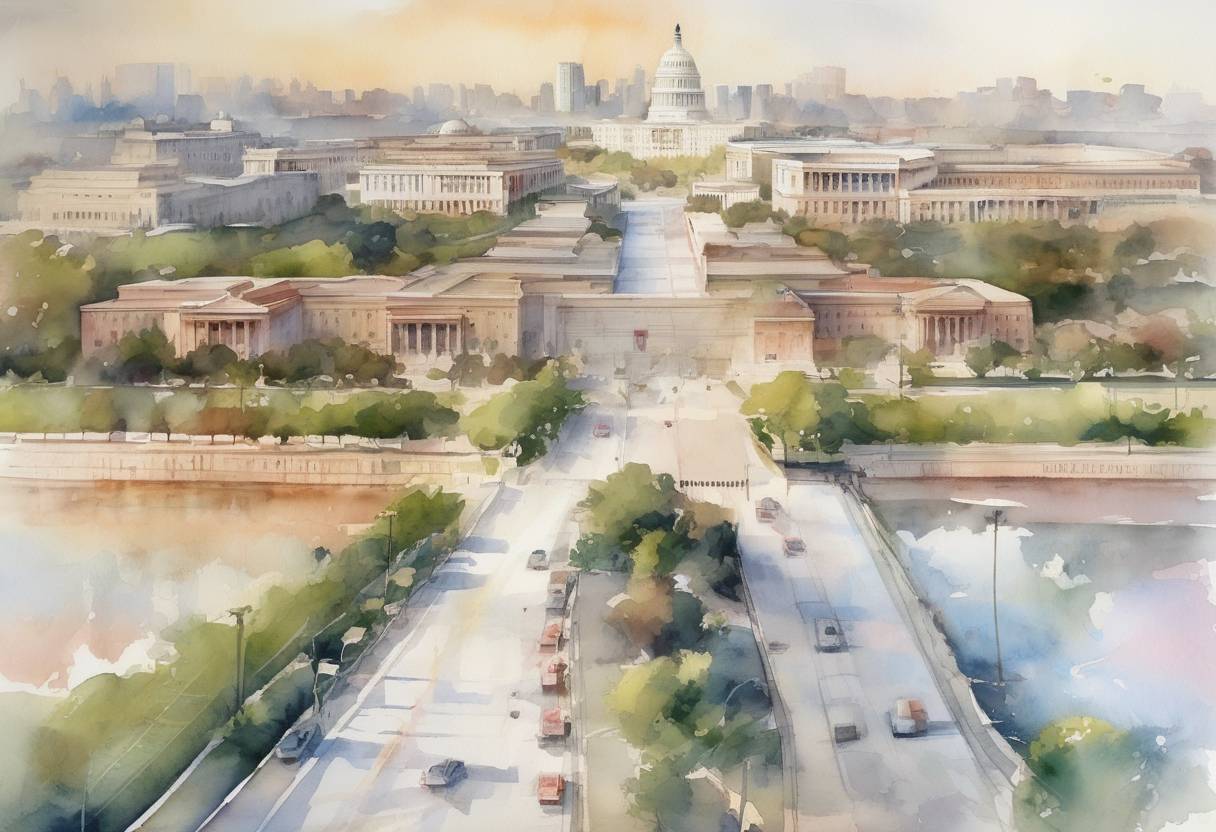 Watercolor painting based depiction of The United States announces it will suspend security assistance to Pakistan, citing the country's failure to take decisive action against terrorist groups. (2018)