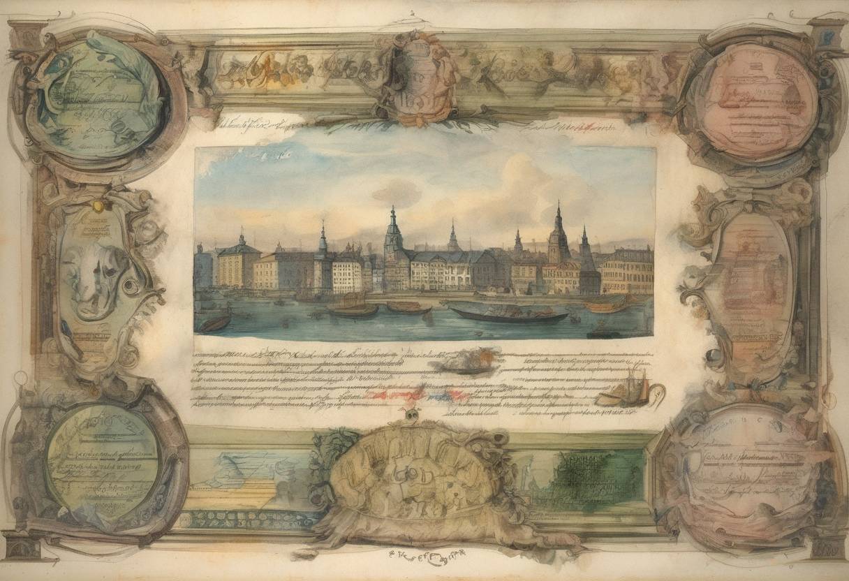 Watercolor painting based depiction of The first banknotes in Europe are issued by the Bank of Stockholm. (1661)