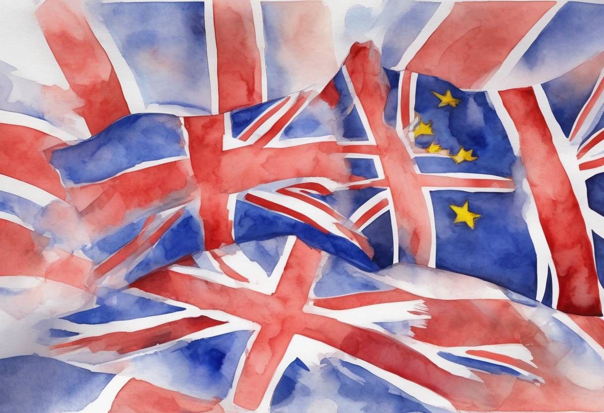 Watercolor painting based depiction of The United Kingdom voted to leave the European Union in a referendum, an event commonly referred to as 'Brexit'. (2016)