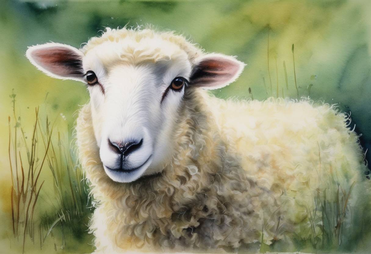 Watercolor painting based depiction of Scottish scientists announced that they had successfully cloned a sheep named Dolly, the first mammal to be cloned from an adult somatic cell. (1997)