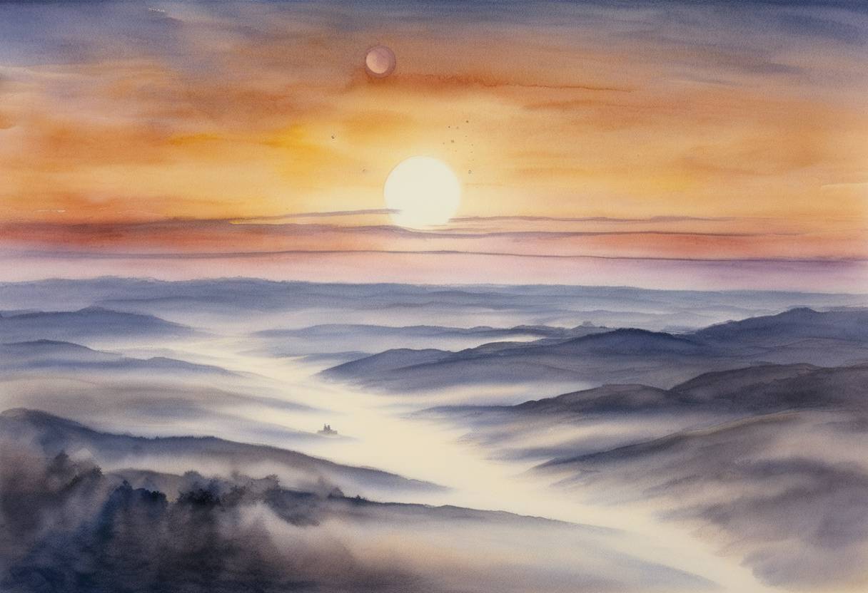 Watercolor painting based depiction of Astronomers Michel Mayor and Didier Queloz announced the discovery of the first exoplanet, 51 Pegasi b, orbiting a Sun-like star. (1995)