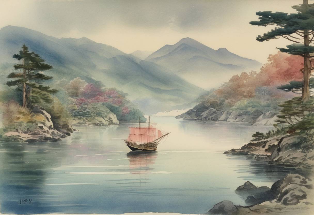 Watercolor painting based depiction of The first cultured pearl was created by Kokichi Mikimoto in Japan, revolutionizing the pearl industry. (1893)