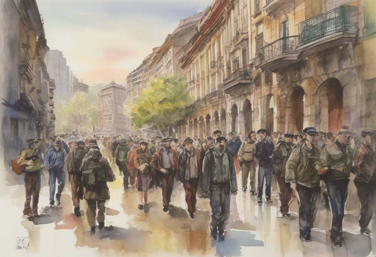 Watercolor painting based depiction of The Basque separatist group ETA declares a ceasefire in Spain, although it would later resume its activities. (1987)
