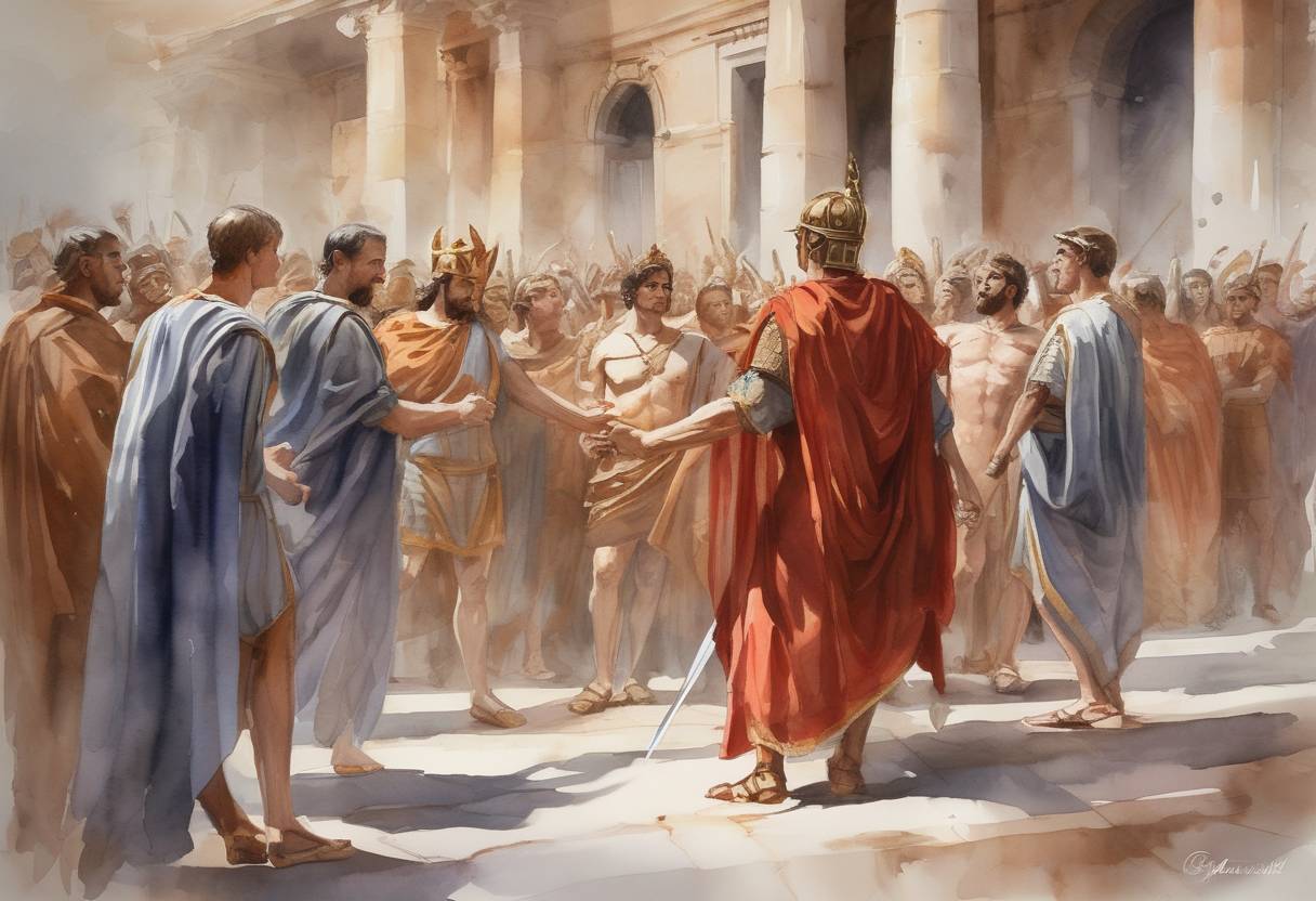 Watercolor painting based depiction of Otho was proclaimed Roman Emperor after the assassination of his predecessor, Galba. (69)