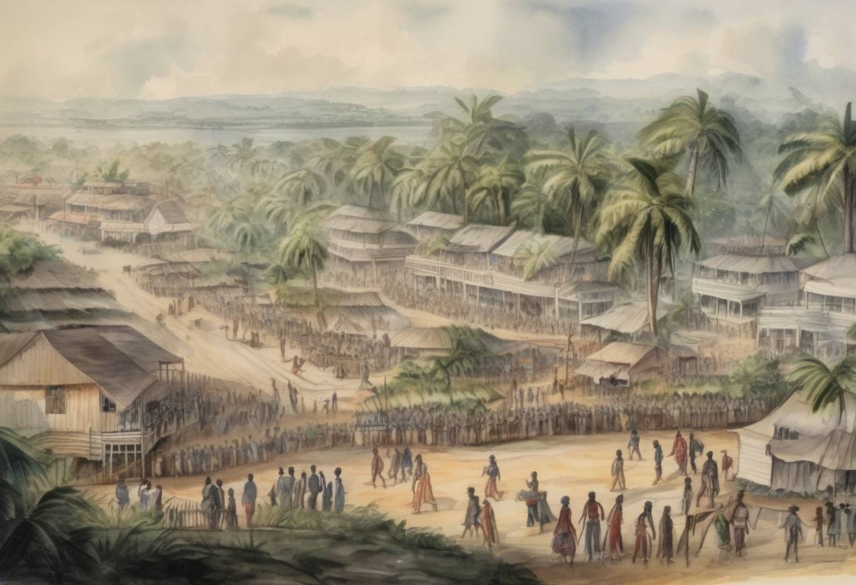 Watercolor painting based depiction of Liberia declared its independence from the American Colonization Society, becoming the first African republic to proclaim independence. (1847)