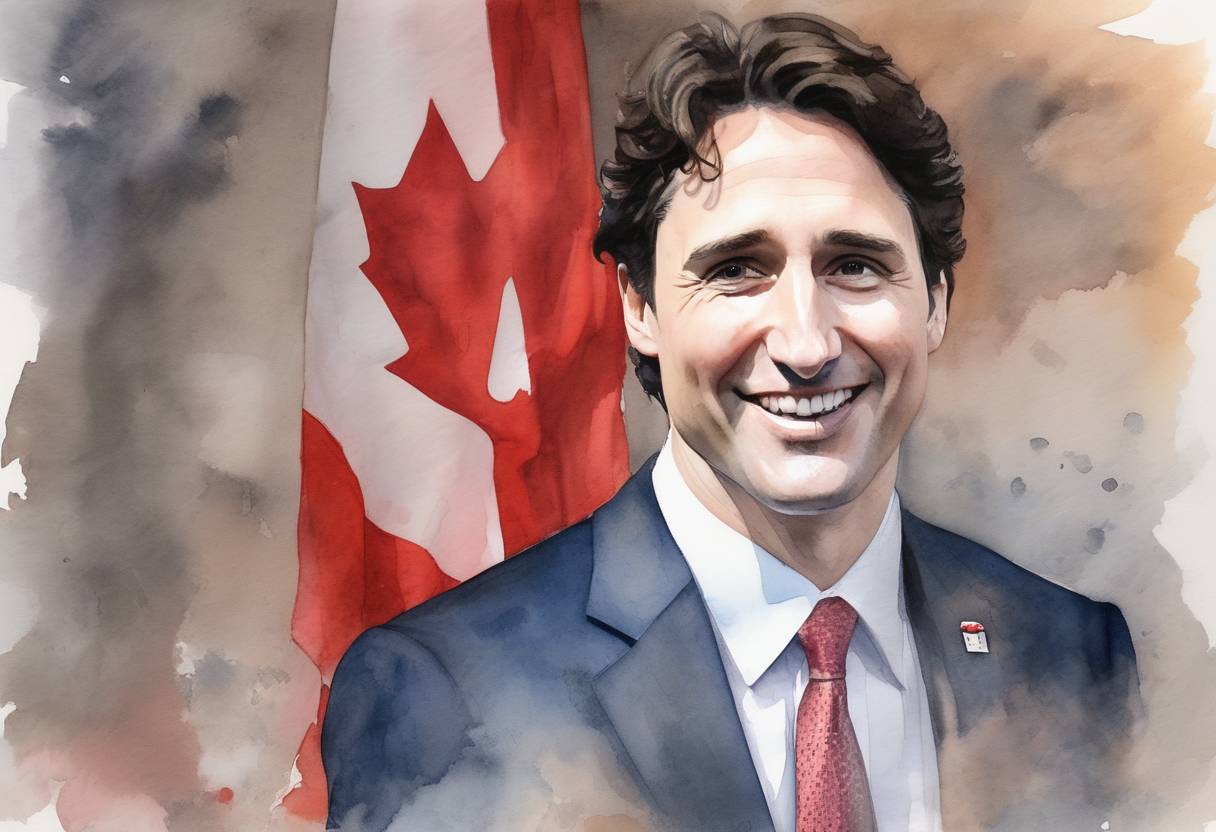 Watercolor painting based depiction of Justin Trudeau was elected as the Prime Minister of Canada, leading the Liberal Party to a majority government in the federal election, ending nearly a decade of Conservative rule under Stephen Harper. (2015)