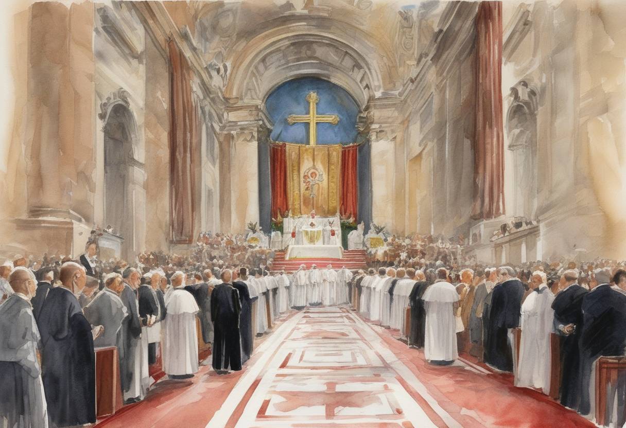 Watercolor painting based depiction of John XXIII is elected as Pope of the Roman Catholic Church. (1958)