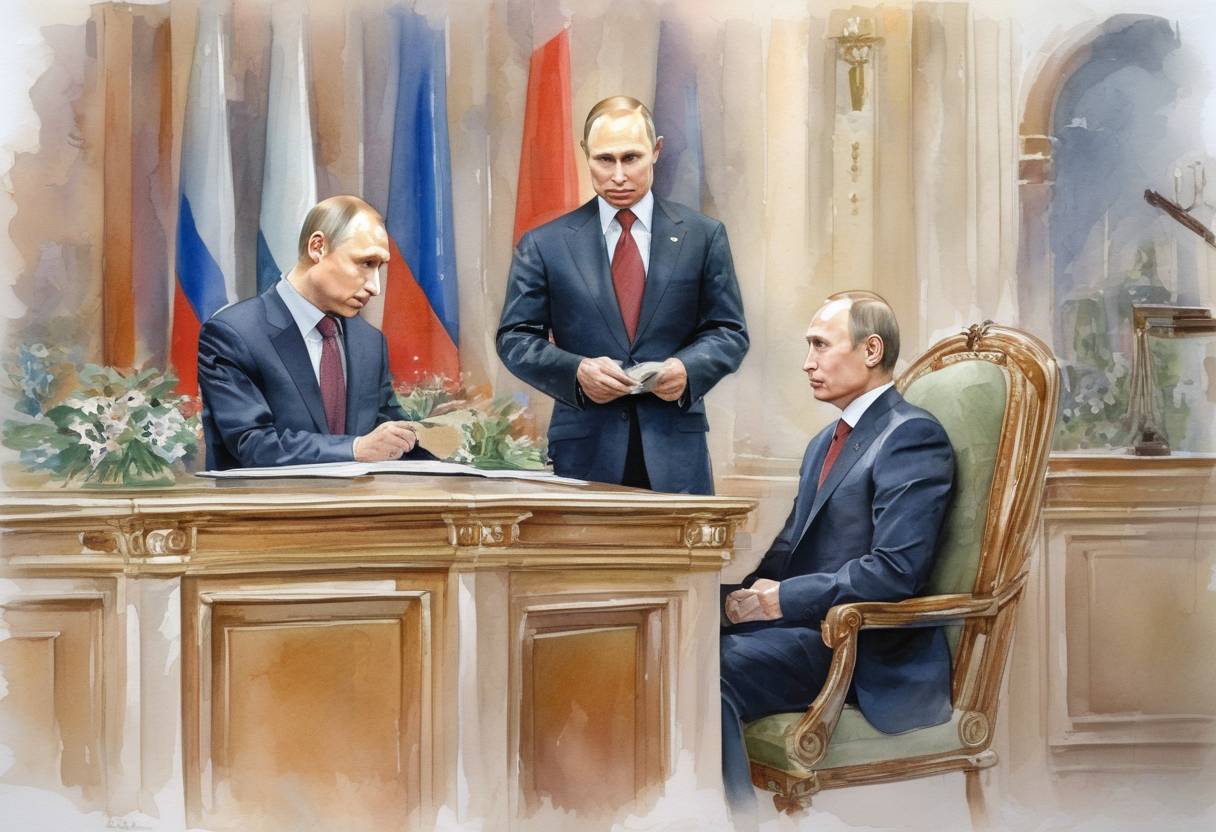 Watercolor painting based depiction of Vladimir Putin was inaugurated as President of Russia, marking the beginning of his first term in office. (2000)
