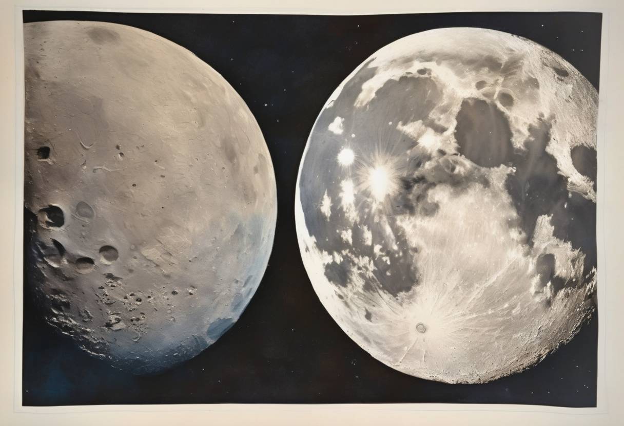 Watercolor painting based depiction of The Lunar Orbiter 1 took the first photograph of Earth from the Moon. (1966)