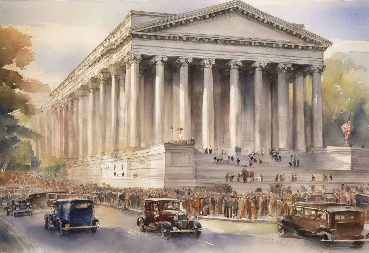 Watercolor painting based depiction of The 21st Amendment to the United States Constitution was ratified, repealing the 18th Amendment and effectively ending Prohibition in the United States. (1933)