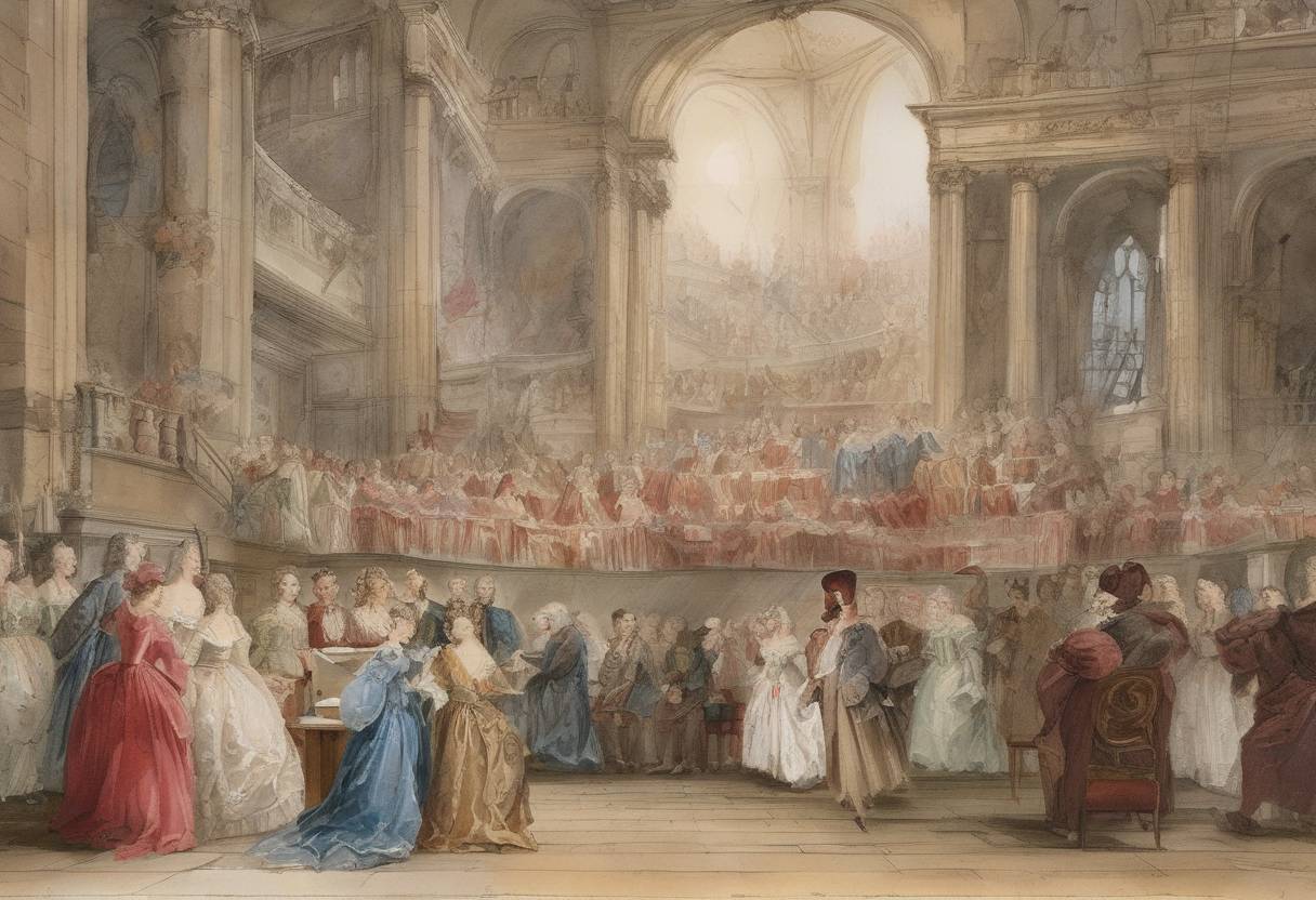 Watercolor painting based depiction of George Frideric Handel's oratorio 'Messiah' premiered in London. (1743)