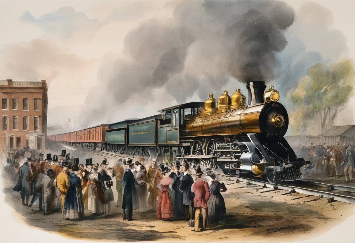 Watercolor painting based depiction of The first U.S. railroad convention is held. (1835)