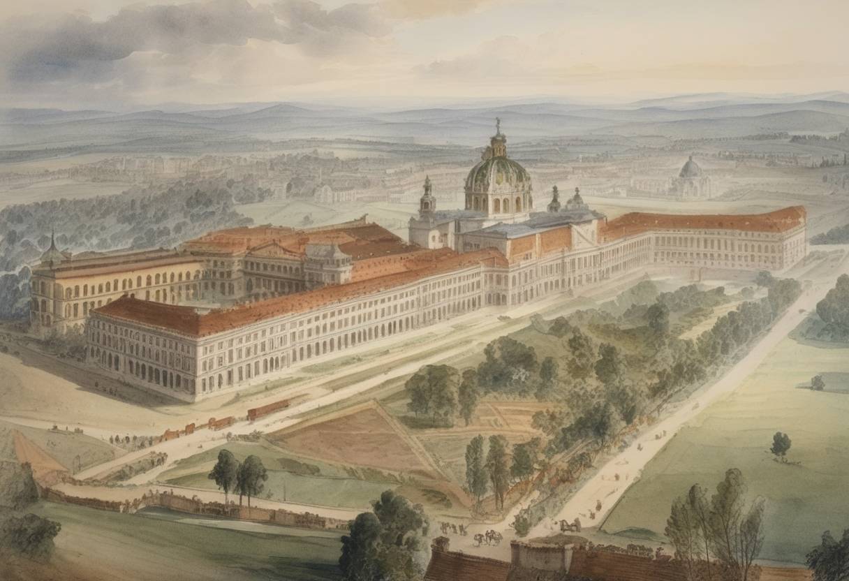 Watercolor painting based depiction of The Holy Roman Empire was dissolved following the abdication of Emperor Francis II, marking the end of the centuries-old empire. (1806)