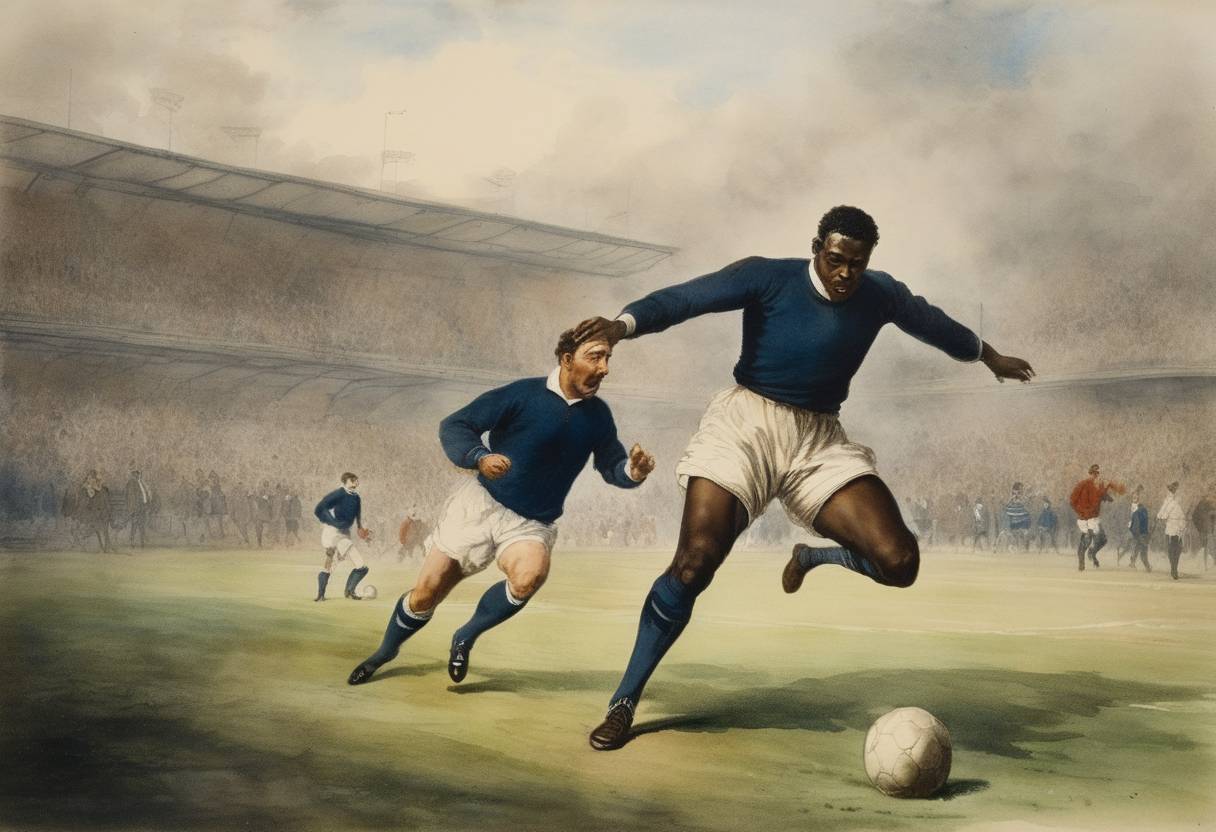 Watercolor painting based depiction of Andrew Watson became the world's first black international football captain, leading Scotland to a 6-1 victory against England. (1881)