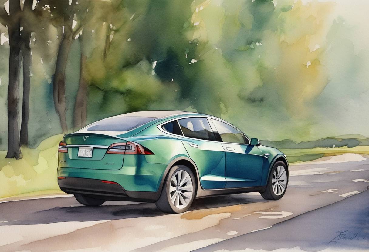 Watercolor painting based depiction of Tesla stopped accepting Bitcoin as payment after CEO Elon Musk announced concerns about the environmental impact of Bitcoin mining. (2021)
