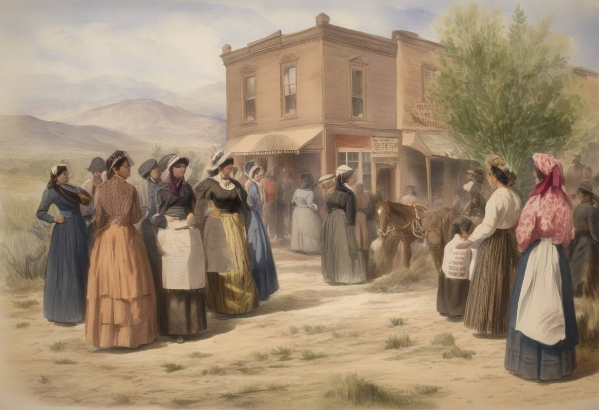 Watercolor painting based depiction of Women in the Utah Territory gained the right to vote, making Utah the second U.S. territory to grant voting rights to women after Wyoming. (1870)