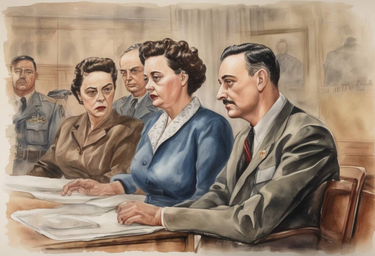 Watercolor painting based depiction of Julius and Ethel Rosenberg were sentenced to death for conspiracy to commit espionage for the Soviet Union, in one of the most controversial espionage cases of the Cold War. (1951)