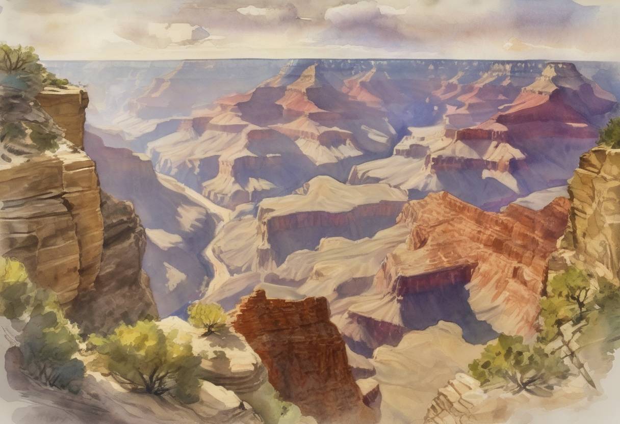 Watercolor painting based depiction of President Woodrow Wilson signed an act of the U.S. Congress establishing the Grand Canyon National Park in Arizona. (1919)