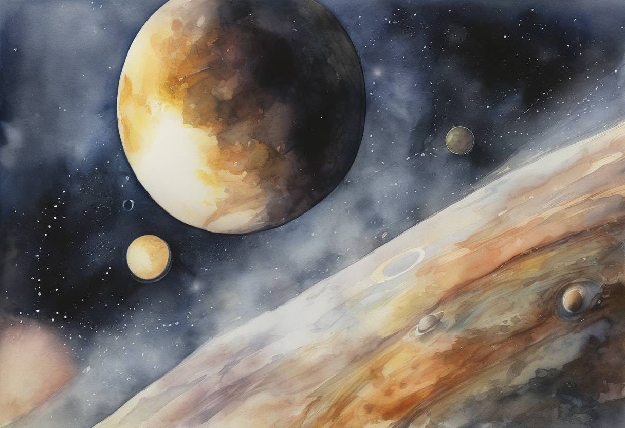 Watercolor painting based depiction of Clyde Tombaugh announced the discovery of Pluto, which was considered the ninth planet in the solar system until its reclassification as a dwarf planet in 2006. (1930)
