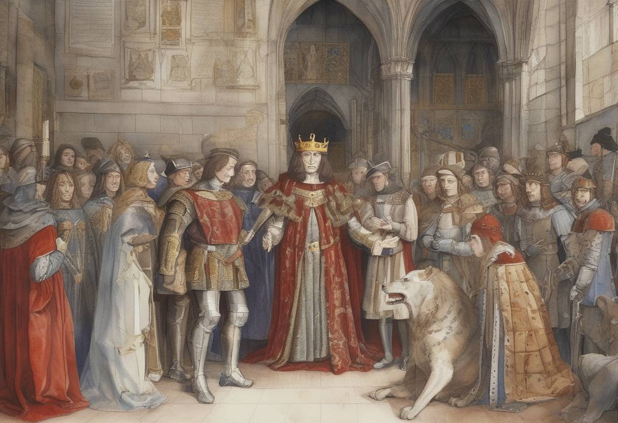 Watercolor painting based depiction of Richard III was declared King of England after the deposition of his nephew, Edward V. (1483)